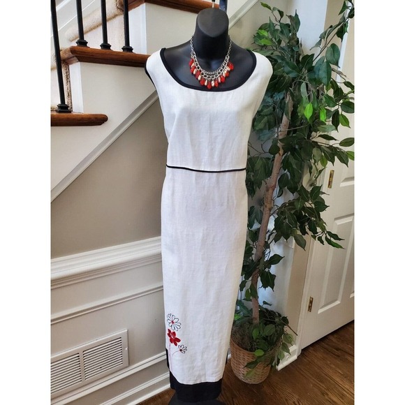Maggie Women's White 100% Linen Round Neck Sleeveless Long Maxi Dress Size 1X - Picture 1 of 14